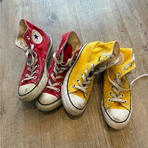 Bundle of 2 red and yellow high top converse